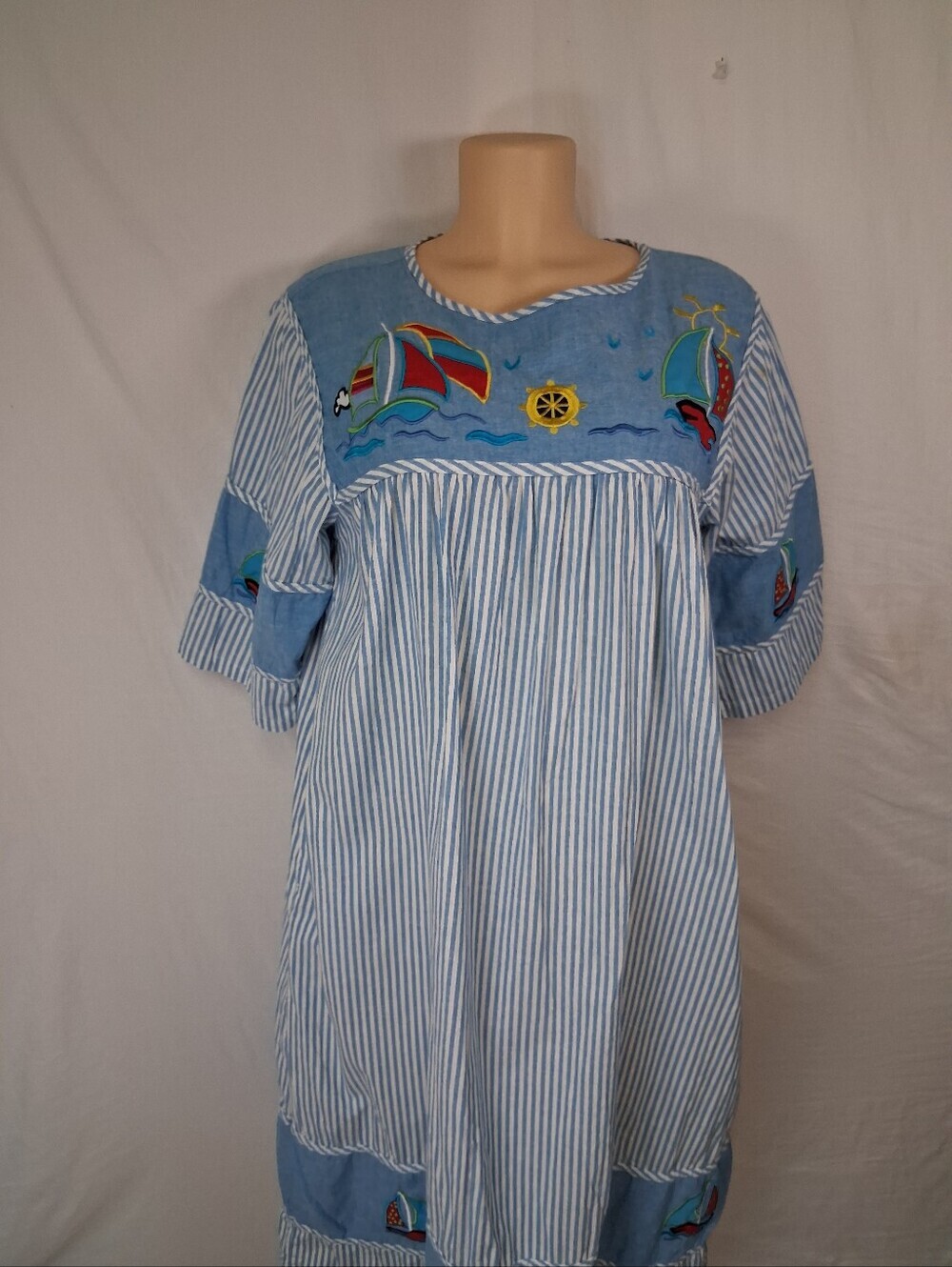 Woman Within Blue and White Striped Cotton Top Size M - Picture 6 of 17